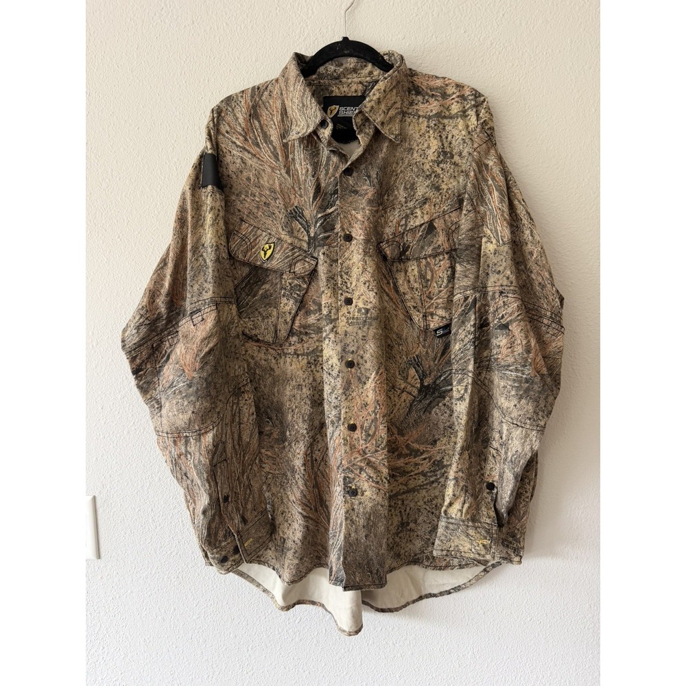 Men's Scent Shield Camouflage Long Sleeve Button Up Shirt Size 2XL Hunting EUC